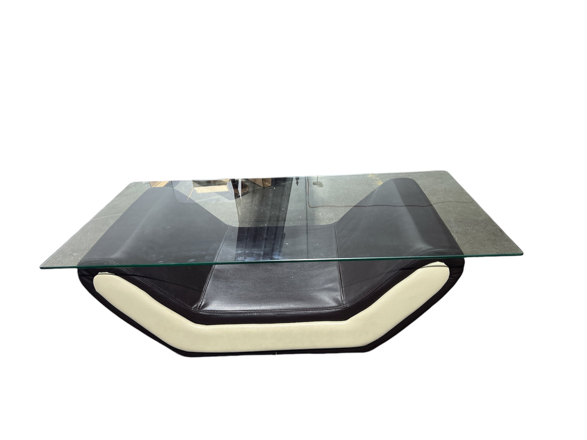 Coffee Table With Glass Top and Leather Base