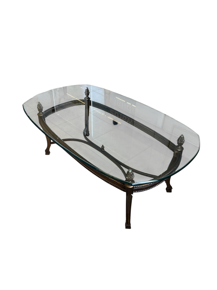 Regency Glass Top and Wrought Iron Base Coffee Table