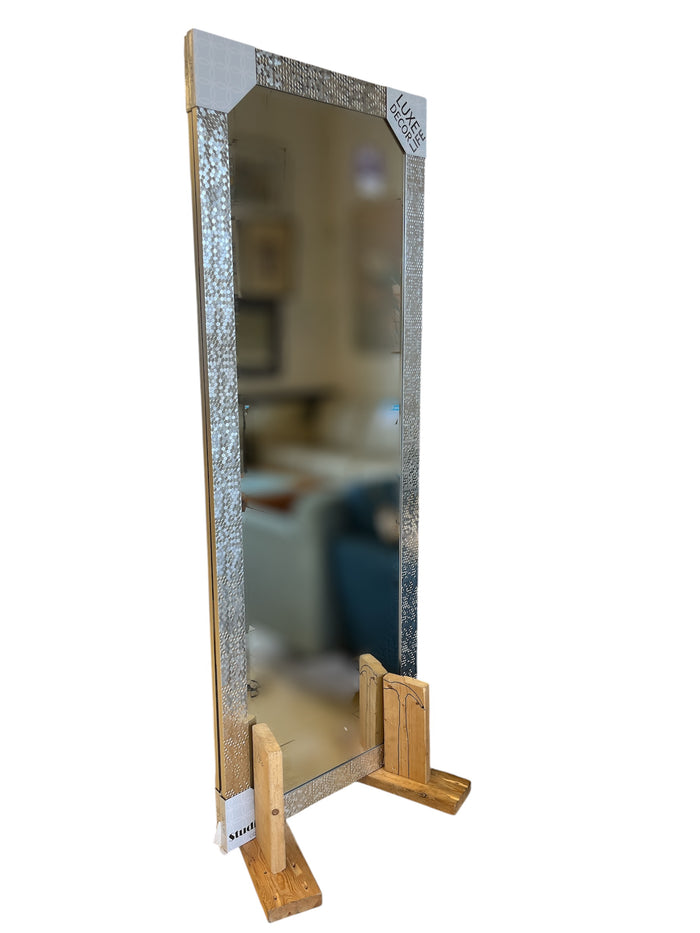 Floor Mirror with Silver Hexagonal Mosaic Frame