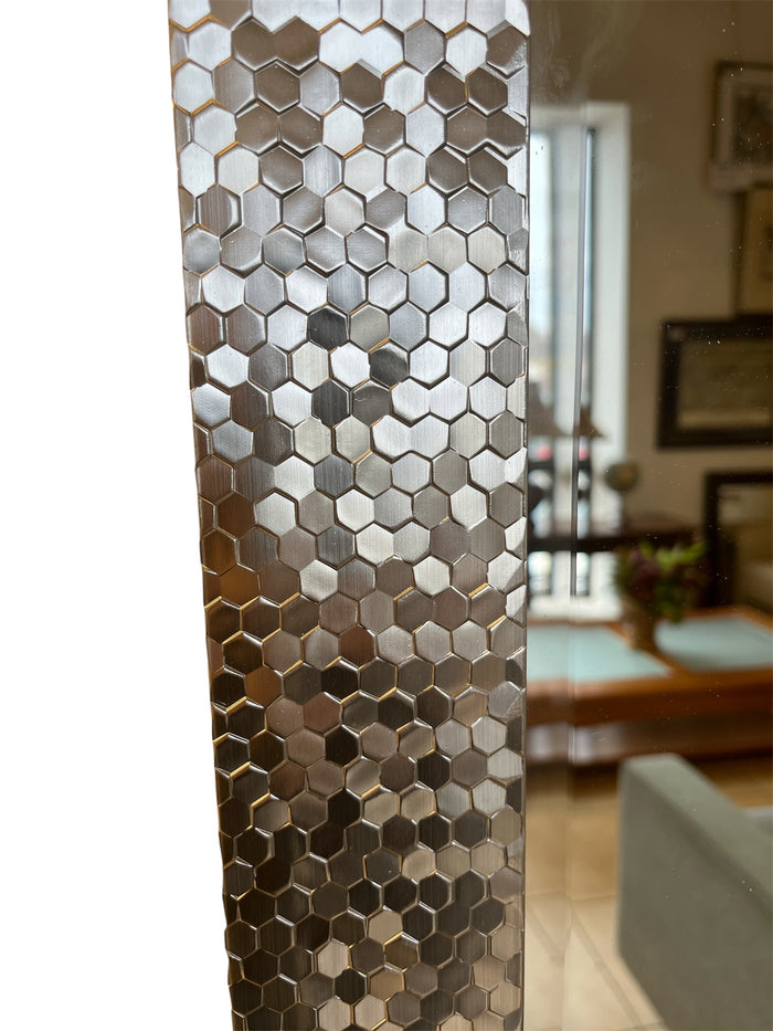 Floor Mirror with Silver Hexagonal Mosaic Frame