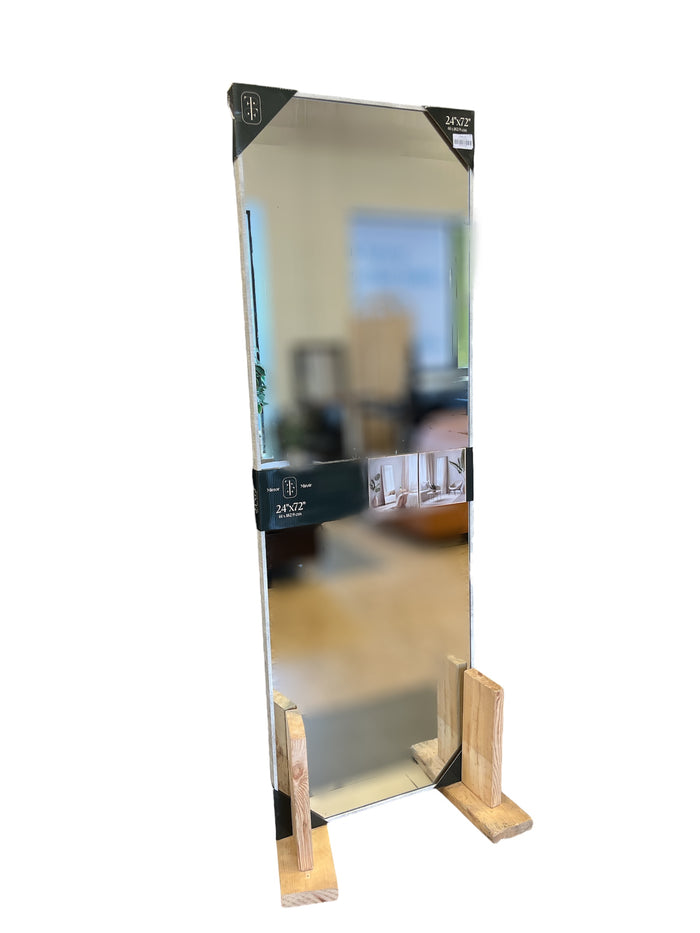 Floor Length Mirror with Distressed Cream Wood Frame