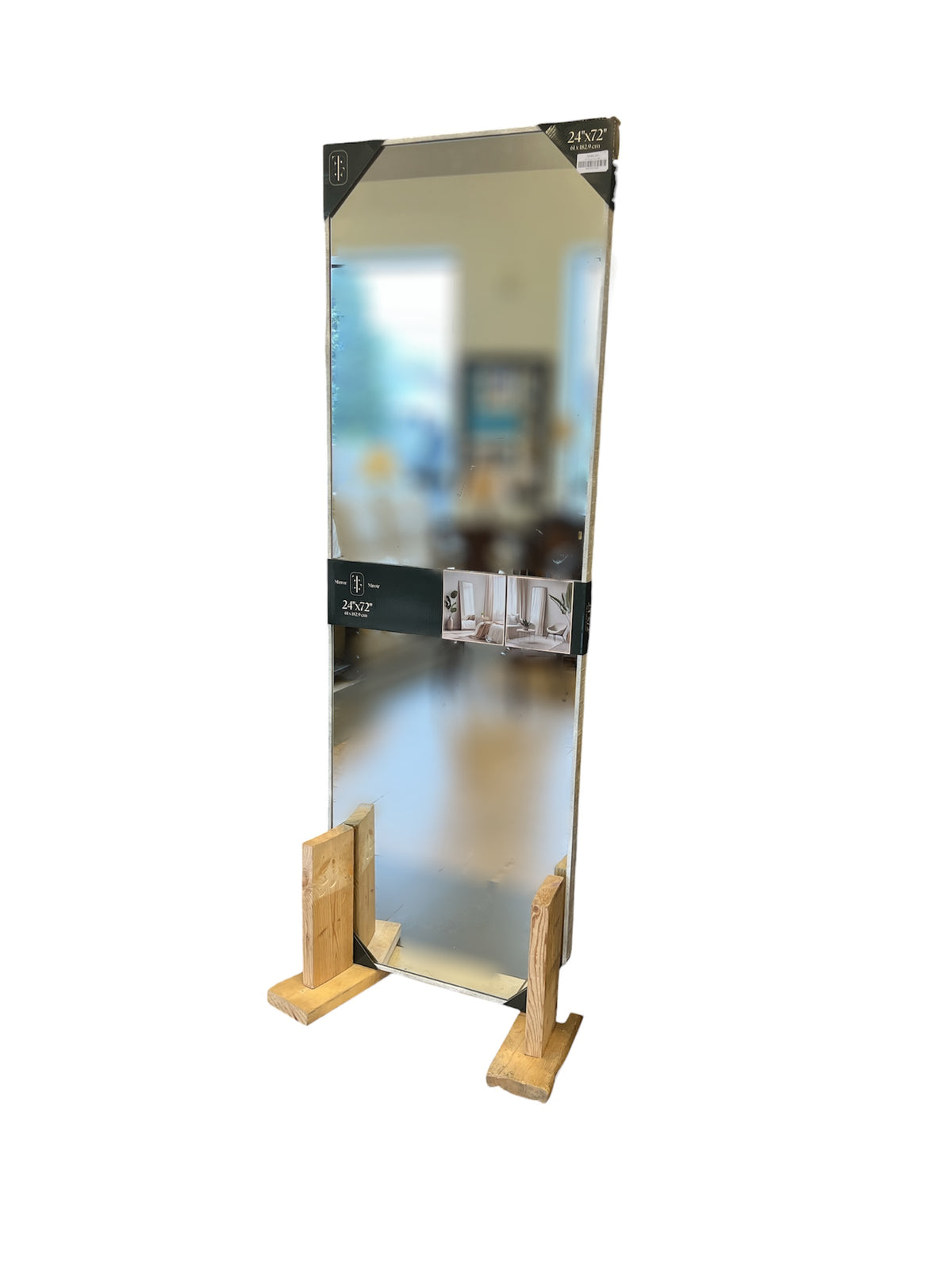 Floor Length Mirror with Distressed Cream Wood Frame