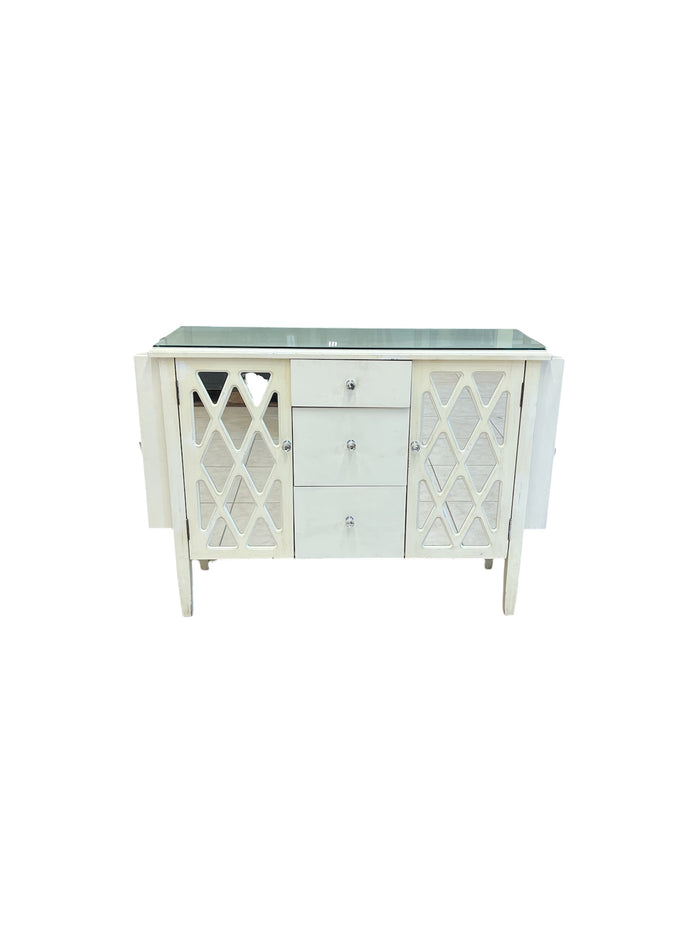 Modern White Sideboard With Crystal Knobs & Side Storage