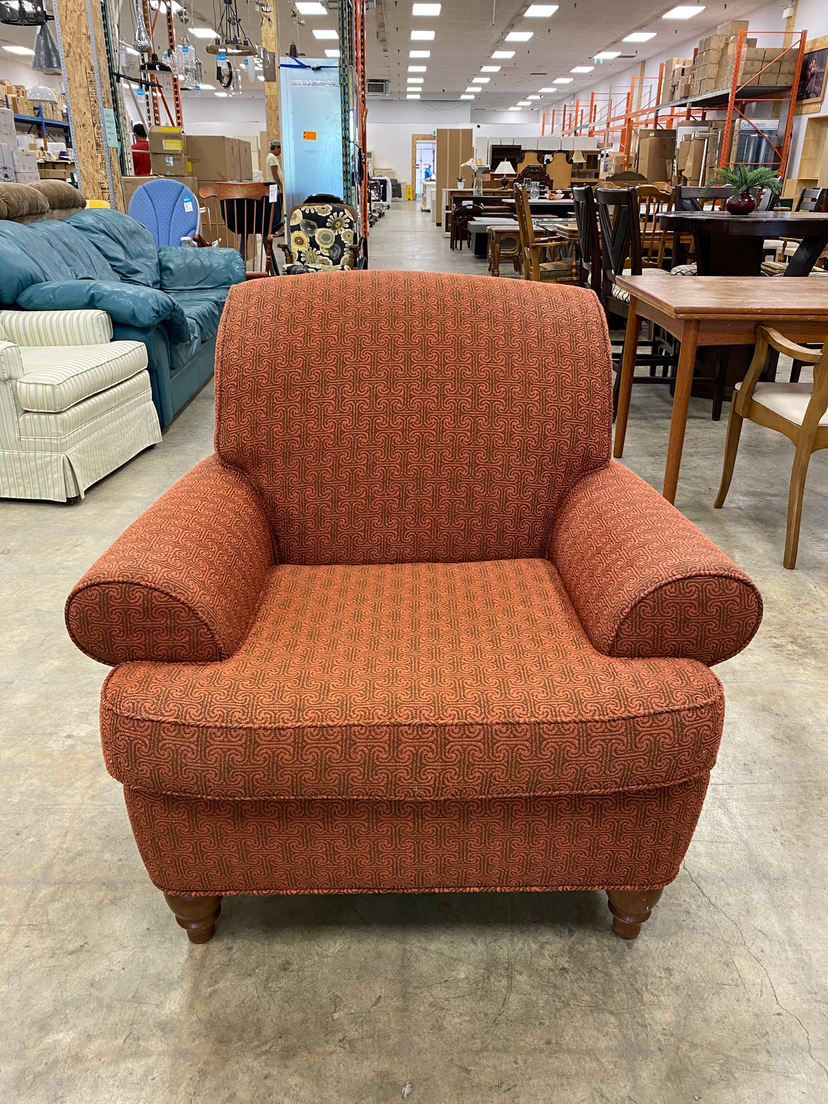 Burnt Orange Accent Chair with Ottoman