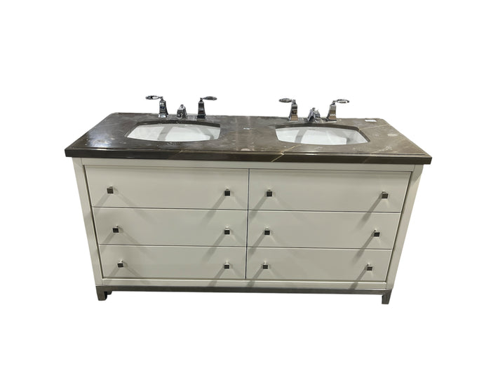Modern Style Double Sink Bathroom Vanity w/ Marble Top & Faucet