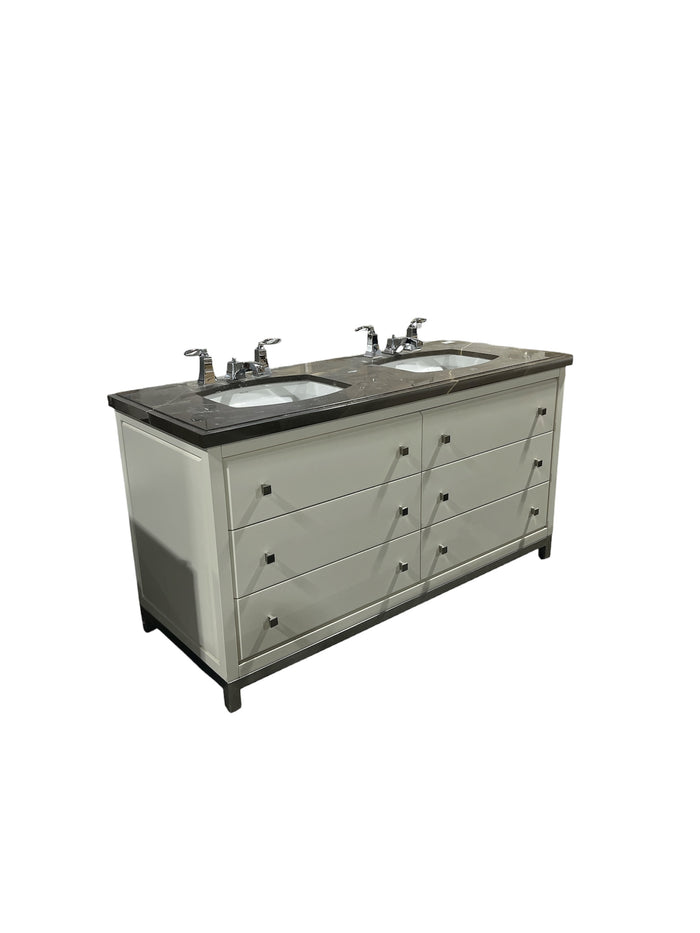 Modern Style Double Sink Bathroom Vanity w/ Marble Top & Faucet