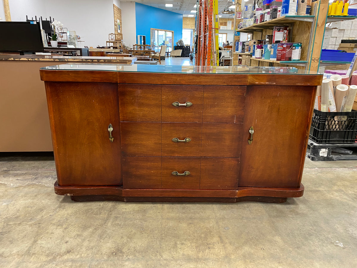 Cherry Finished and Glass Top Sideboard