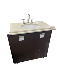 Dark Wood Bathroom Vanity w/ Quartz Style Sink & Kohler Sink