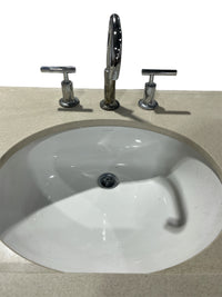 Dark Wood Bathroom Vanity w/ Quartz Style Sink & Kohler Sink