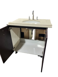 Dark Wood Bathroom Vanity w/ Quartz Style Sink & Kohler Sink