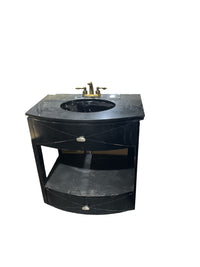 Compact Curved Bathroom Vanity w/ Black Granite Top