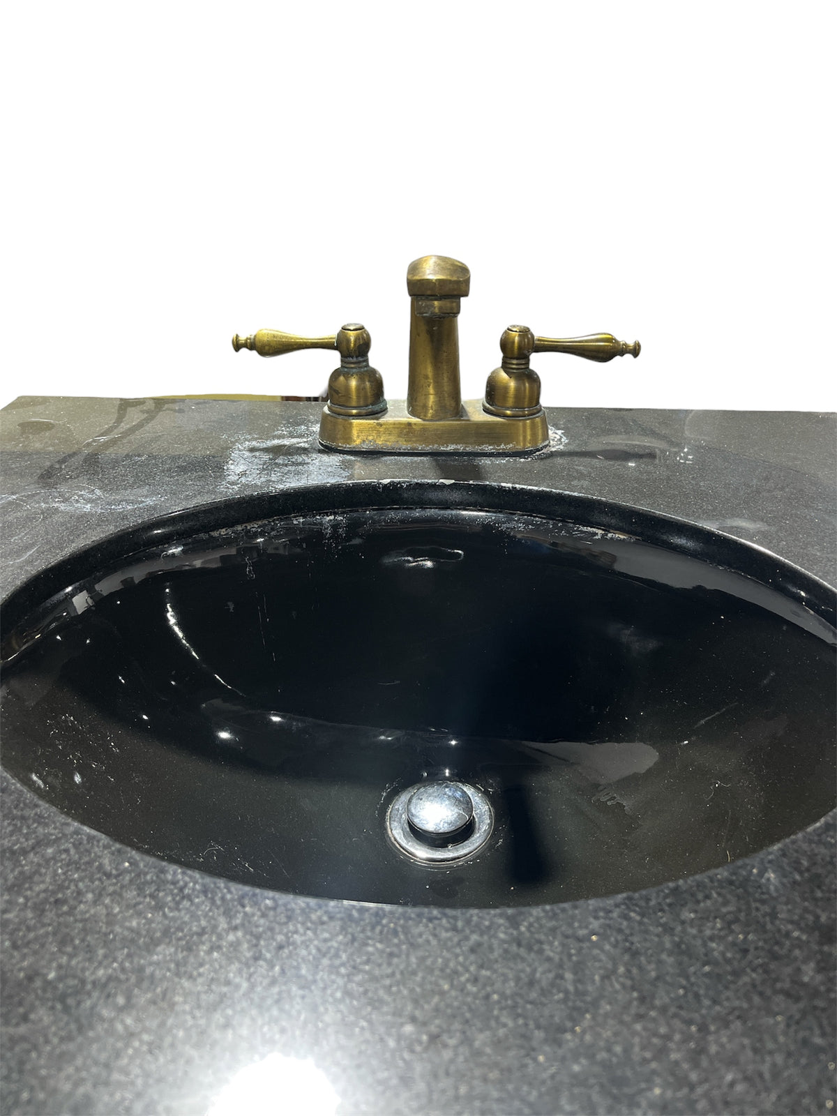 Compact Curved Bathroom Vanity w/ Black Granite Top