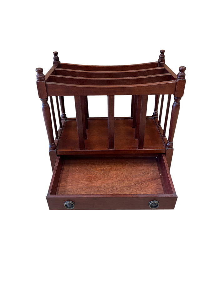 Wood Magazine Rack with Storage Drawer & Rolling Casters