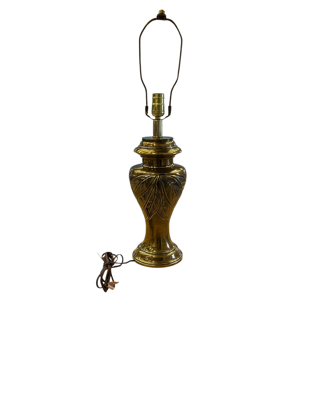 Vintage Solid Brass Table Lamp Base with Leaf Motif