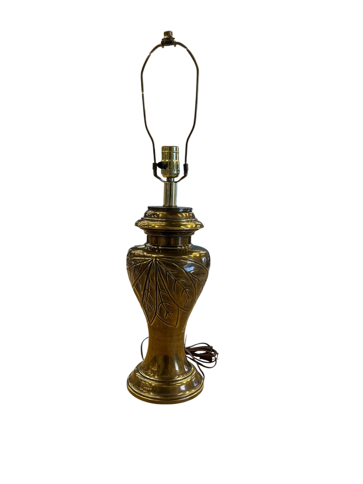 Vintage Solid Brass Table Lamp Base with Leaf Motif