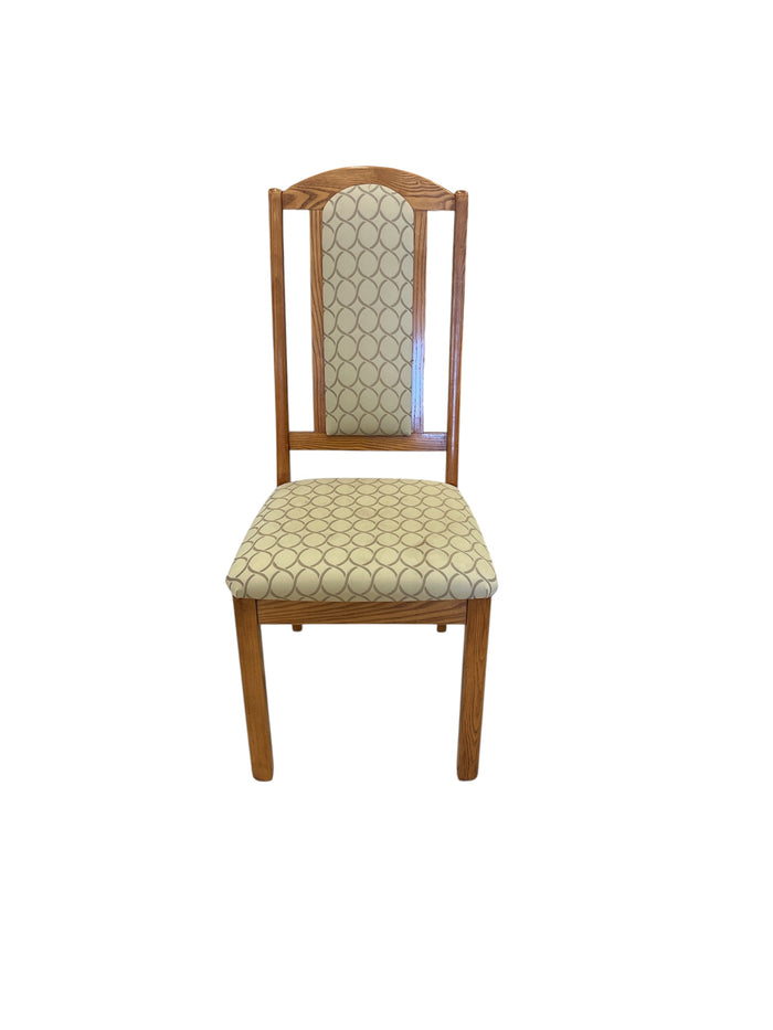 Wooden Dining Chairs with Cream Geometric Upholstery