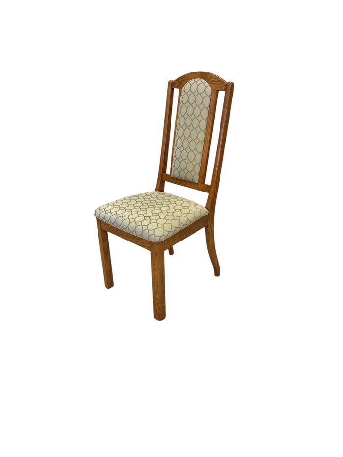 Wooden Dining Chairs with Cream Geometric Upholstery