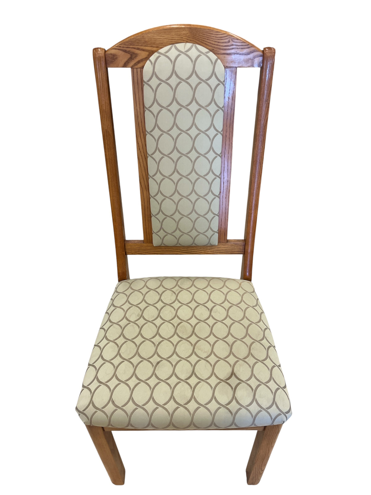 Wooden Dining Chairs with Cream Geometric Upholstery