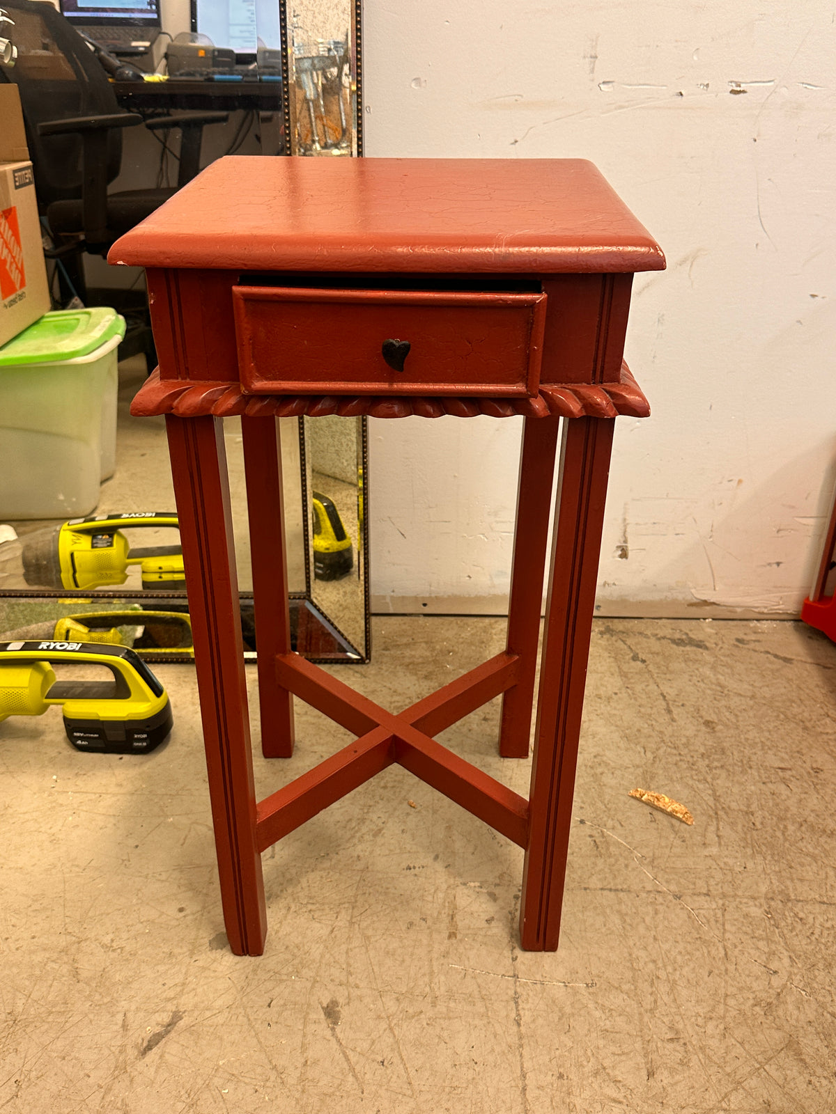 Red solid wood side table