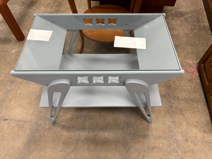 Light Blue Wooden Side Table with Glass Top