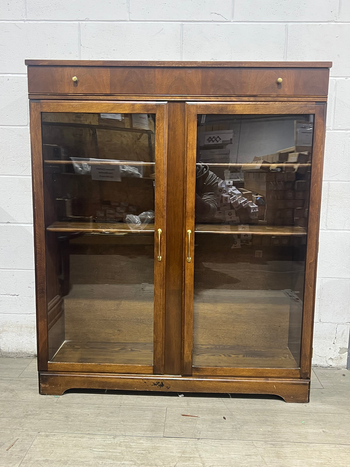 Brown Glass Cabinet - 2 Doors 1 Drawer