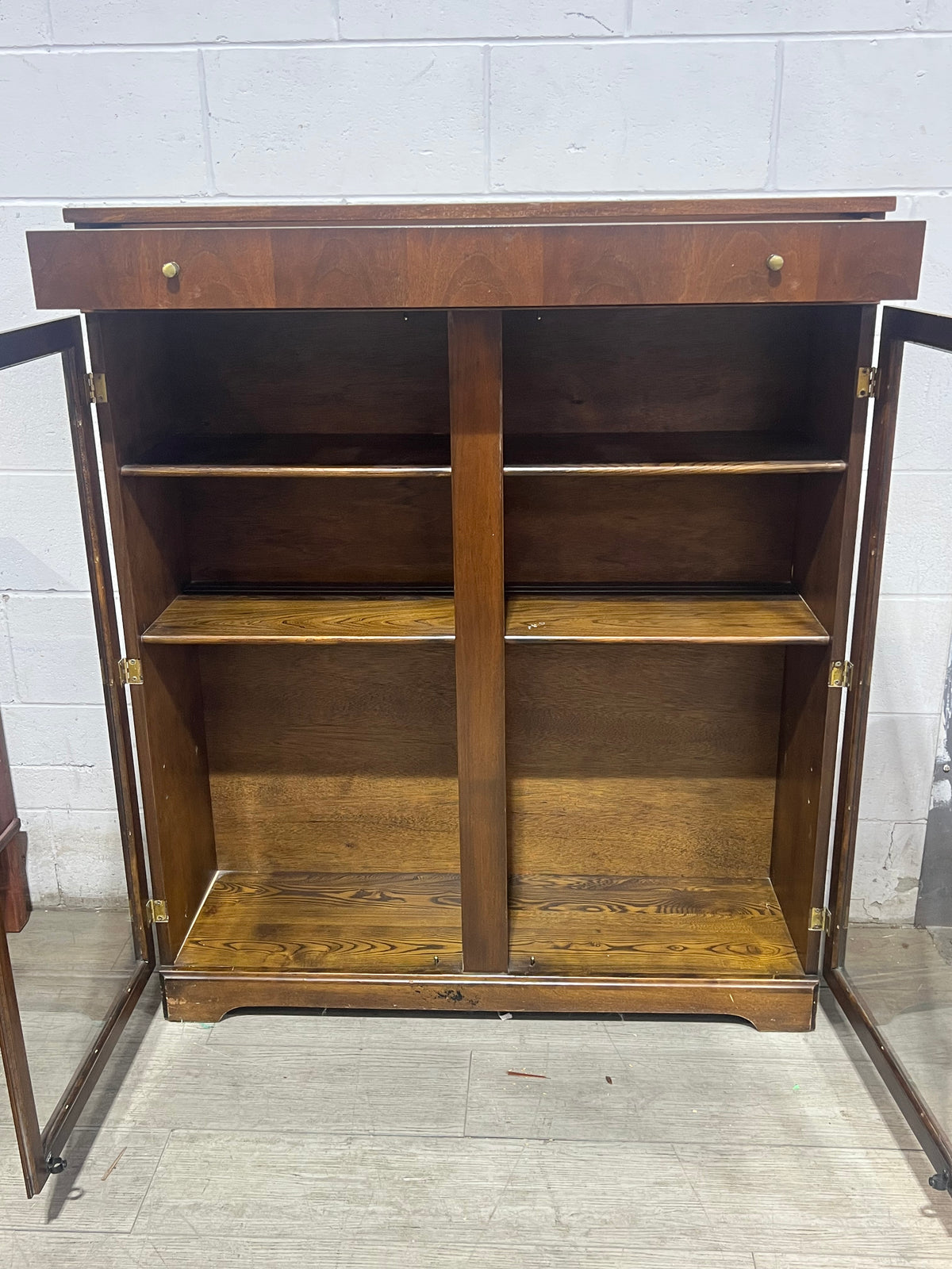 Brown Glass Cabinet - 2 Doors 1 Drawer