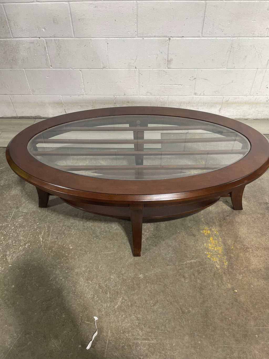 48"W Wooden Table Glass Top