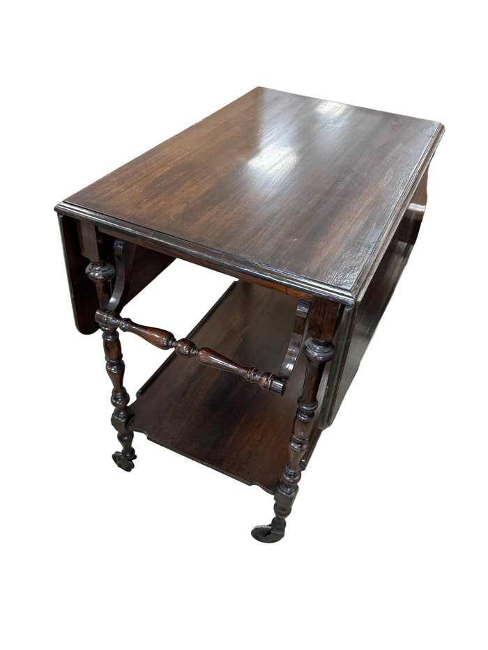 Vintage Wooden Drop-Leaf Tea Cart