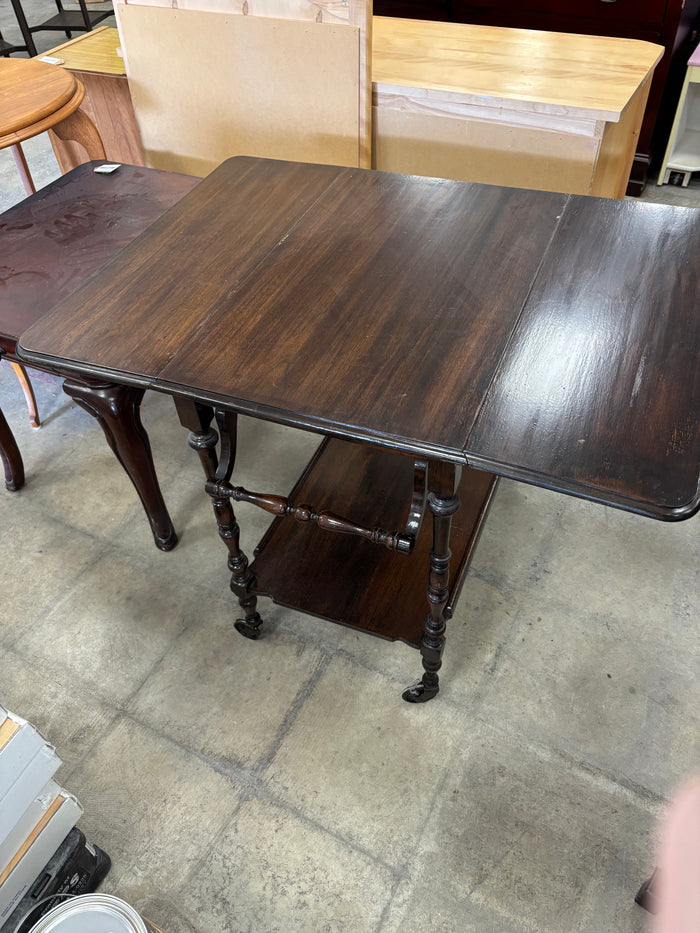 Vintage Wooden Drop-Leaf Tea Cart