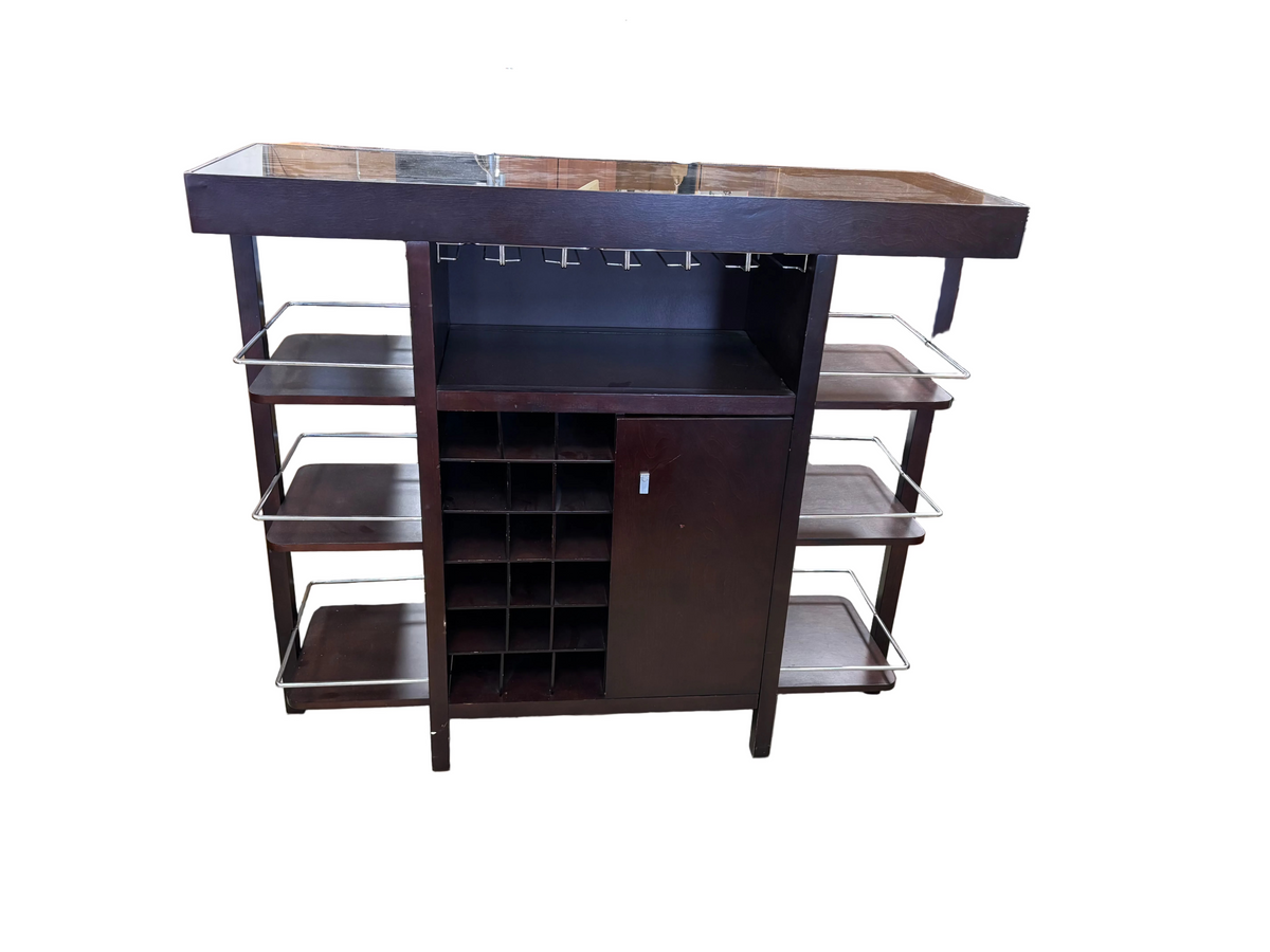 Dark Wood Bar Cart with Glass Top