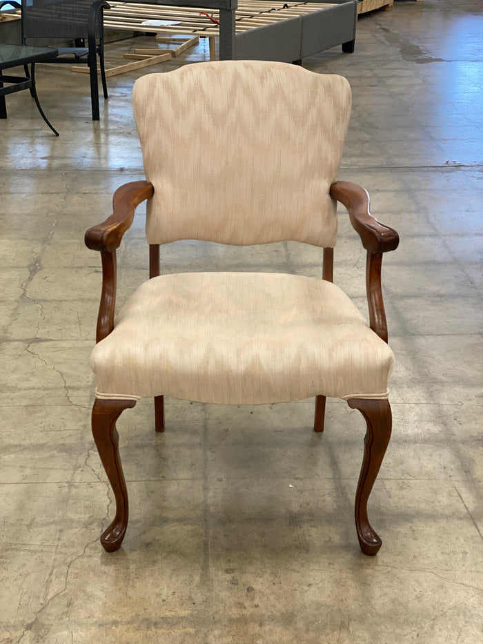 Cream Chevron Queen Anne Arm Chair