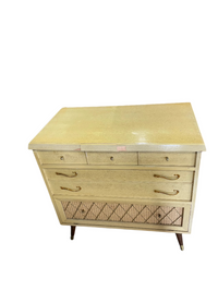 Mid century Modern Tall Boy Dresser in Gold Yellow