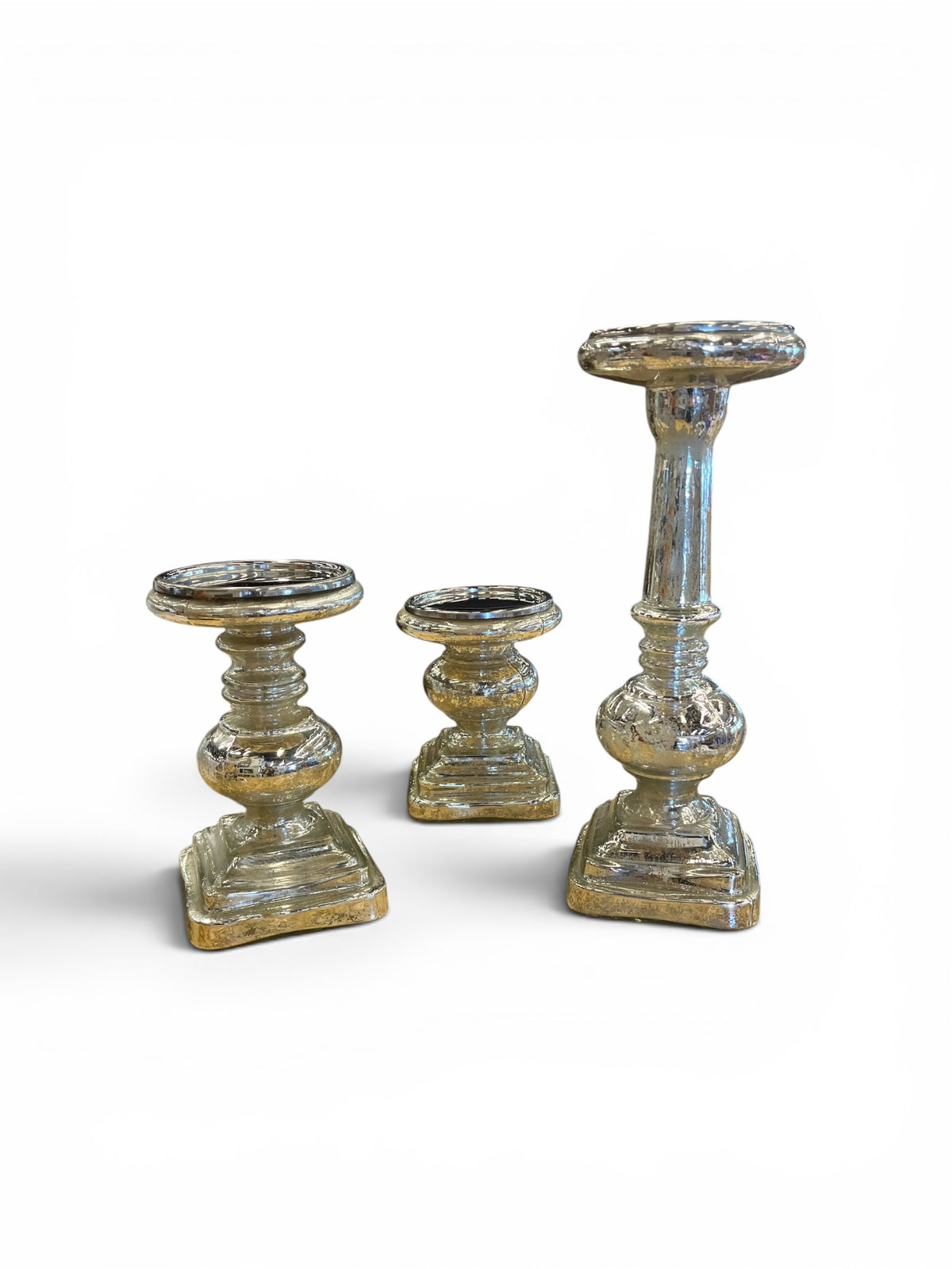 Pottery Barn Set of 3 Mercury Glass Candle Holders