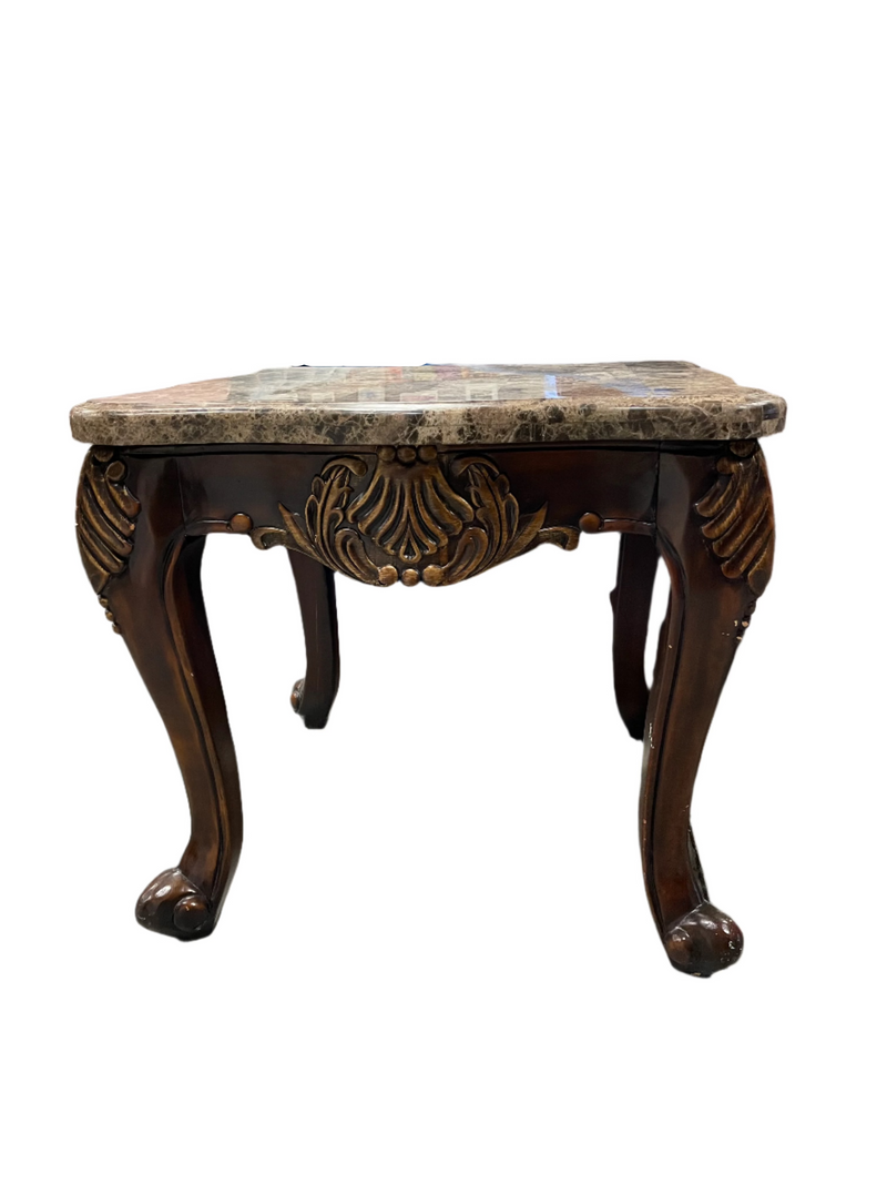 Square Marble Top End Table in Brown Color