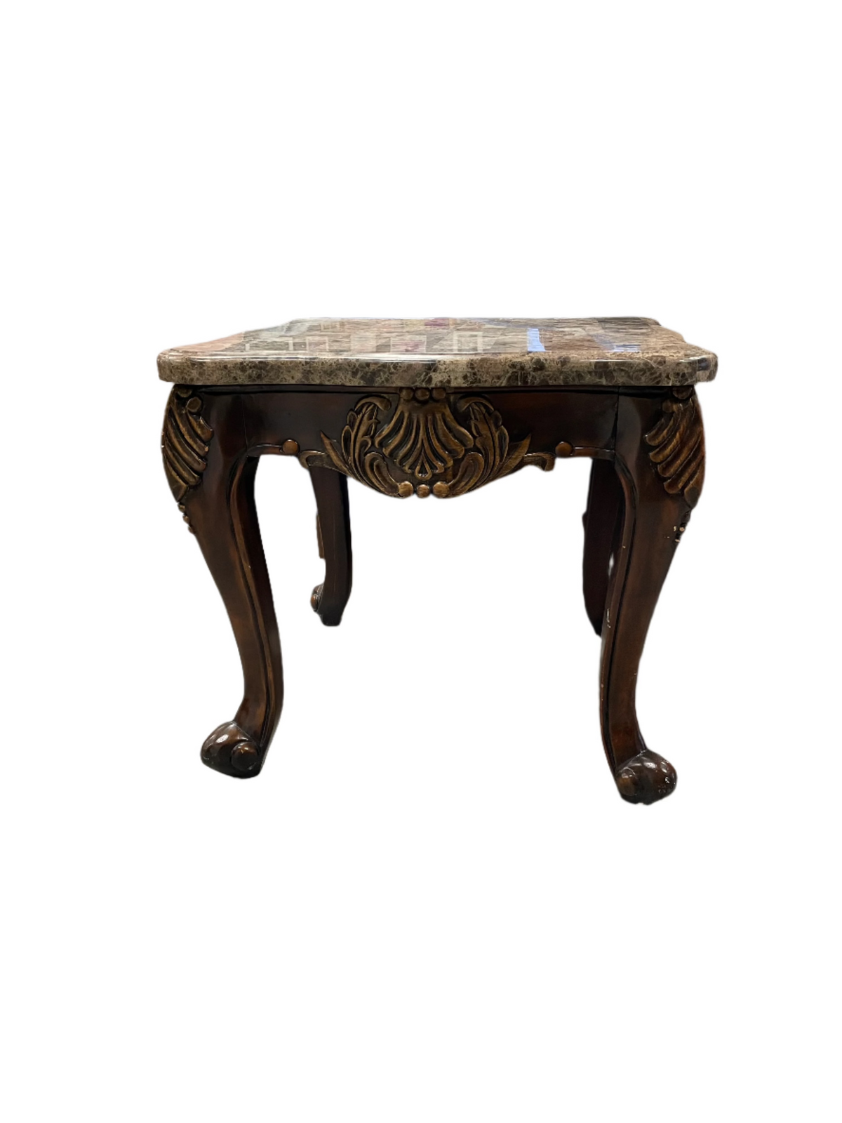 Square Marble Top End Table in Brown Color