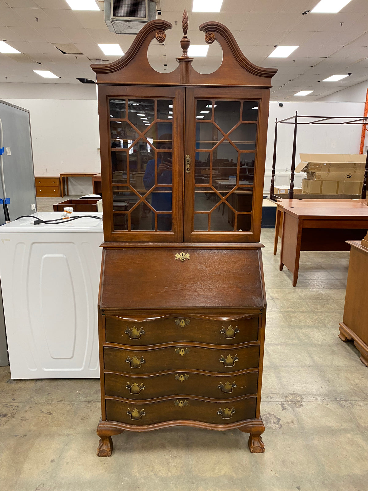 Tall Double Glass Doors Secretary Desk