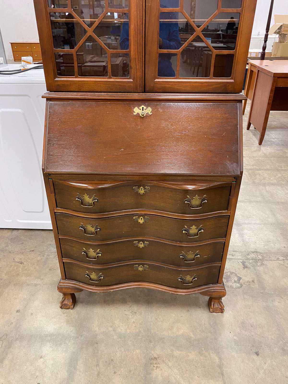 Tall Double Glass Doors Secretary Desk