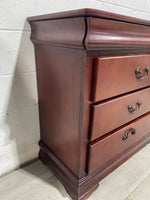 58"W Burgundy red dresser w/ 8 drawers