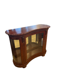 Warm Walnut Tone Curved Glass-Front Display Cabinet