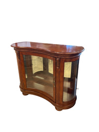 Warm Walnut Tone Curved Glass-Front Display Cabinet