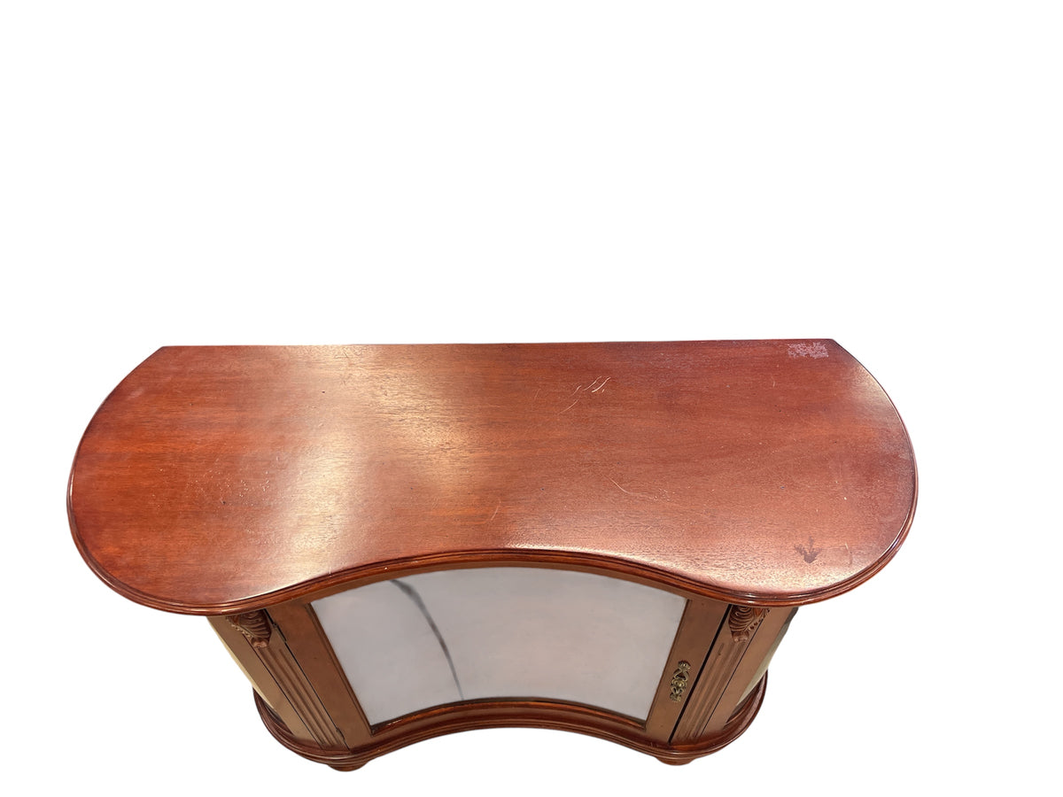 Warm Walnut Tone Curved Glass-Front Display Cabinet