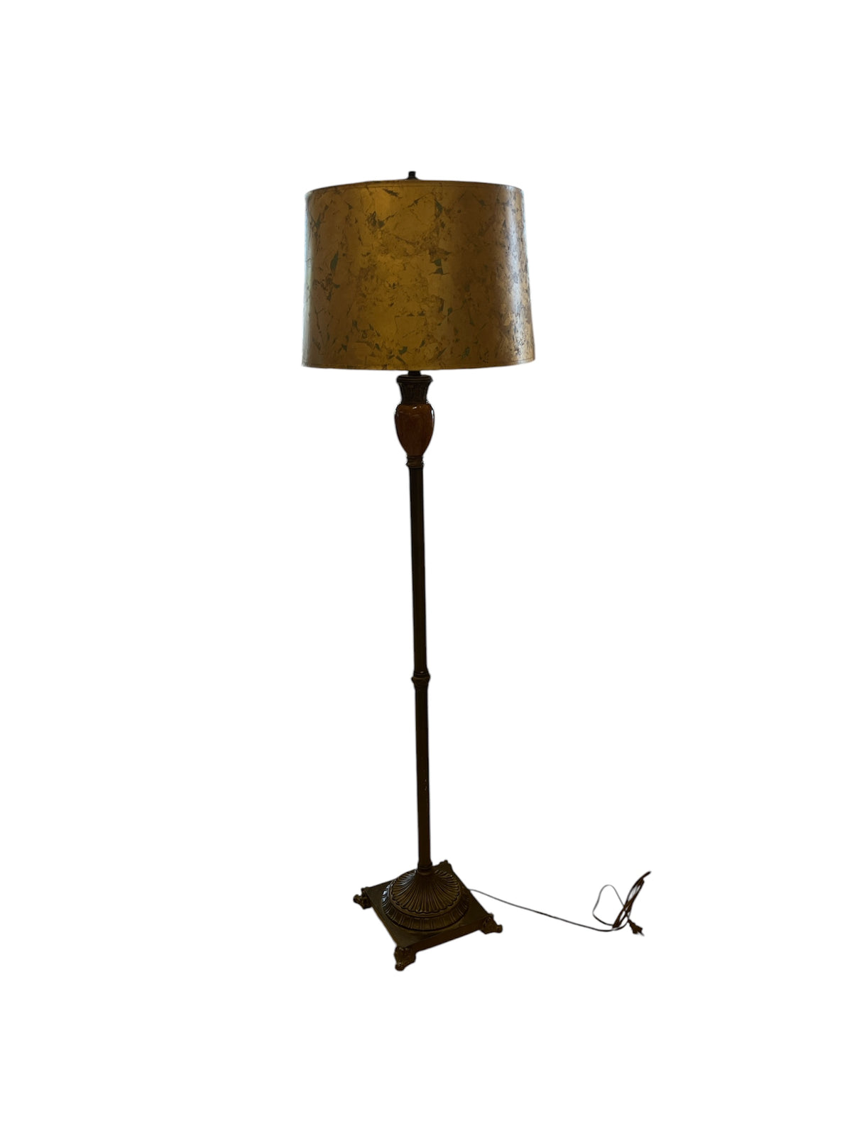 Vintage Floor Lamp with Faux Marble Accent & Gilded Shade