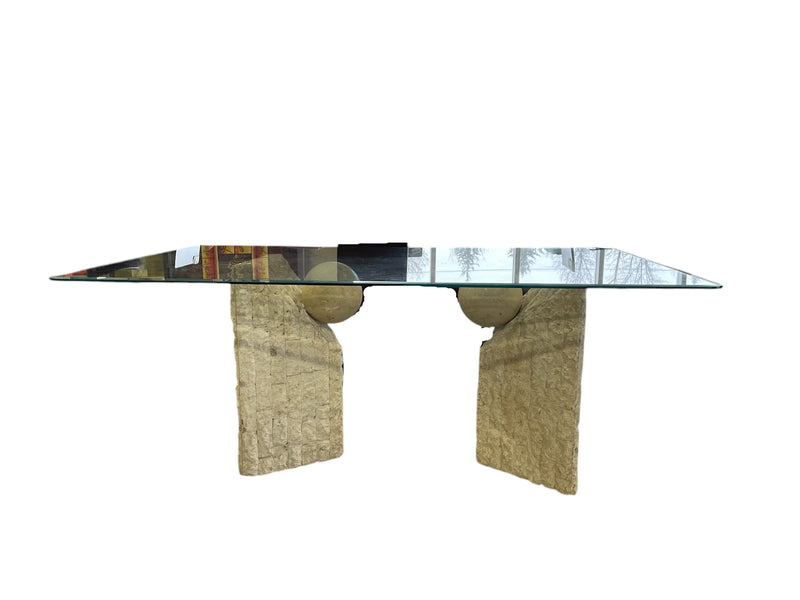 Natural Mactan Stone Dining Table with Glass Top