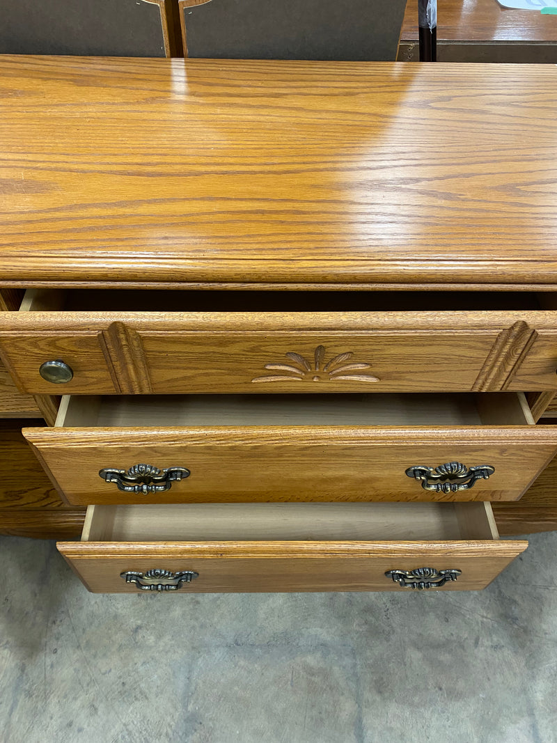 Oak Dresser and Tri Fold Mirror