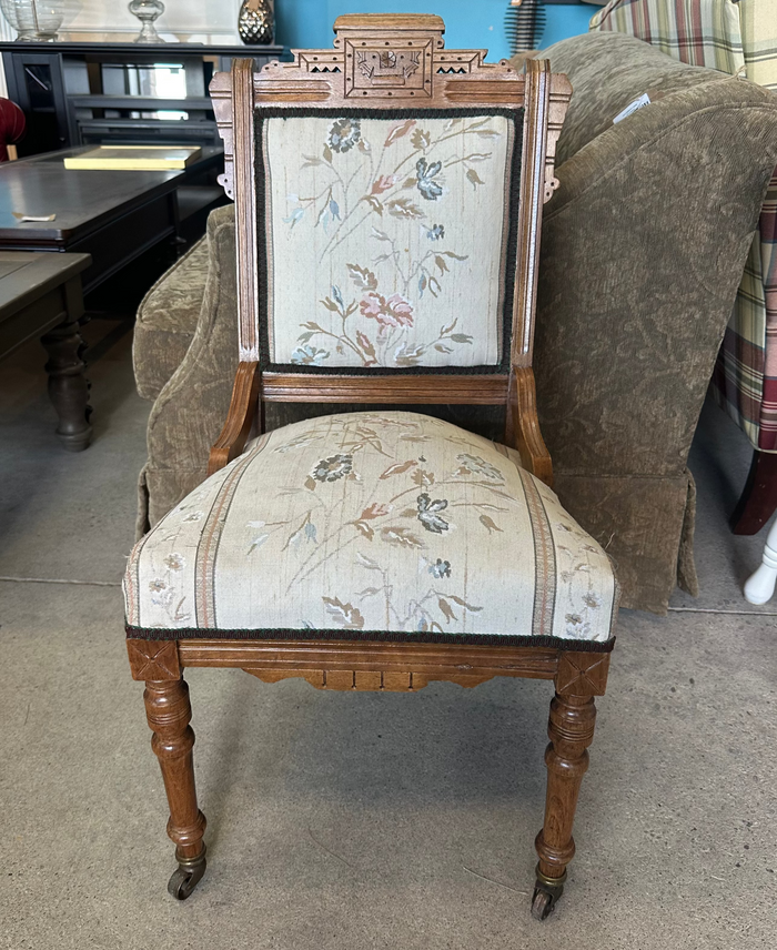Vintage Wooden Chair With Upholstered Seat and Backrest