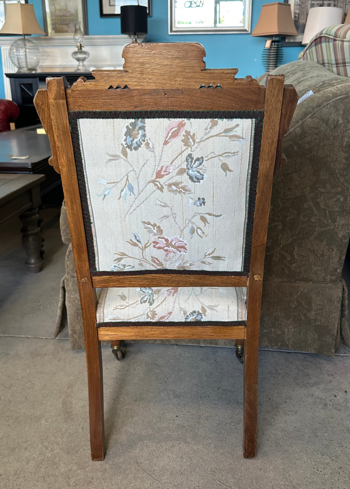 Vintage Wooden Chair With Upholstered Seat and Backrest
