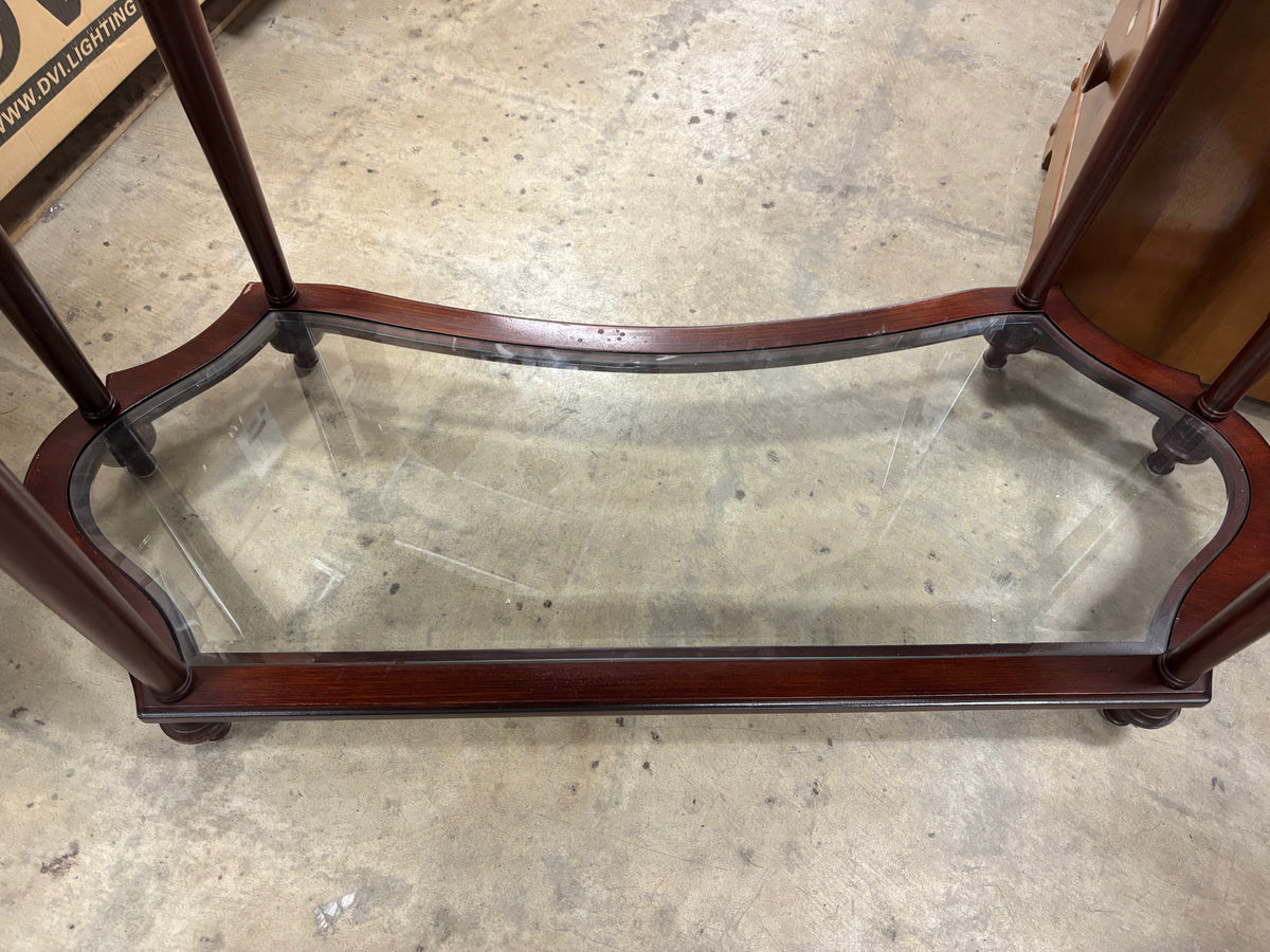 Dark Wood Console Table with Glass Shelf