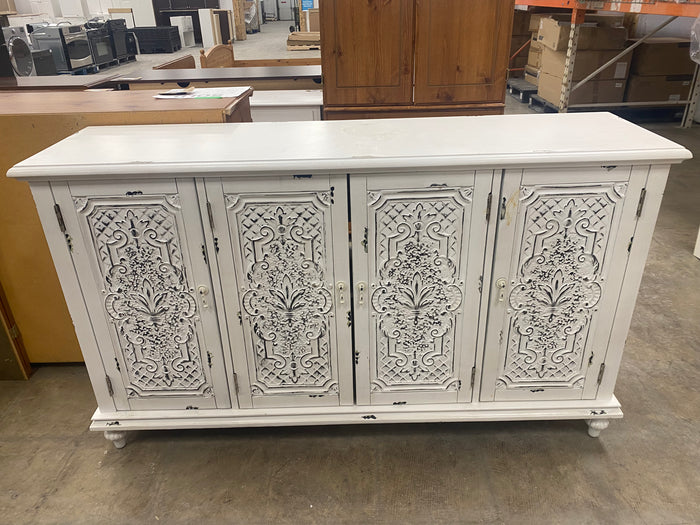 4 Cabinet White Distressed Credenza