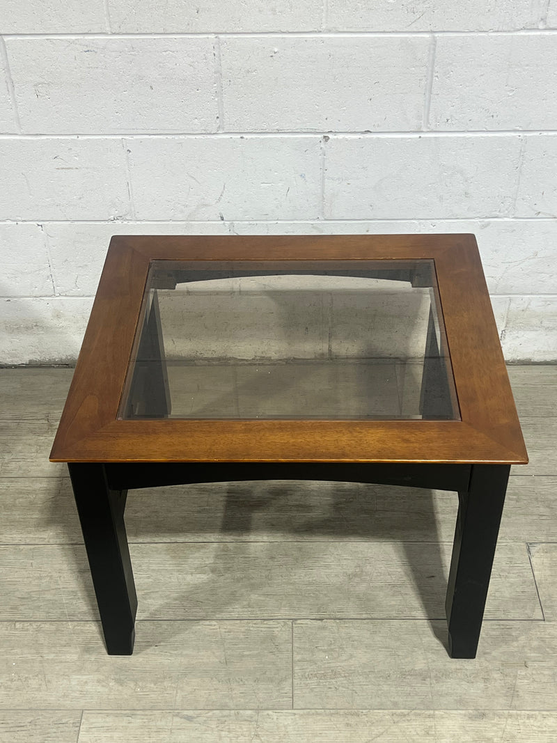 End Table - Brown/Black - Glass Insert Top