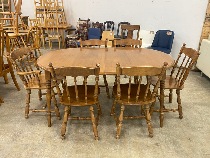 9 Piece Oval Dining Table Set with 2 Leaves
